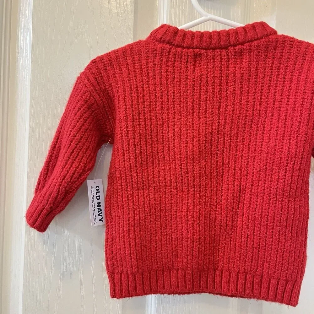 Old Navy Red Merry Embroidered Christmas Sweater Baby Girls Size 3-6 Months NWT